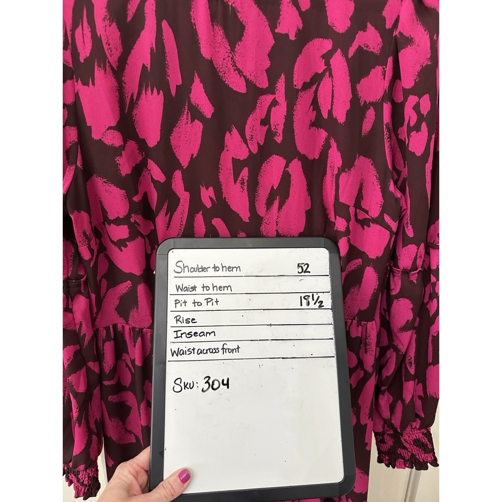 Who What Wear Midi Dress S Pink Brown Abstract Animal Print Long Sleeve Tiered - Picture 6 of 6